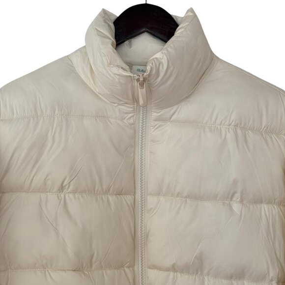 SACRE' Woman's Size Medium Cream Puffer Full Zip Cropped Jacket Outdoors - Picture 5 of 8